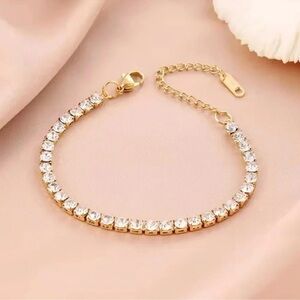 Tennis Crystal 18K Gold Stainless Steel Waterproof Bracelet